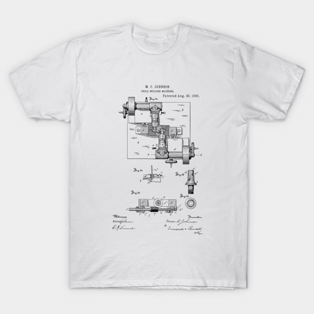 Drill Milling Machine Vintage Patent Hand Drawing T-Shirt by TheYoungDesigns
